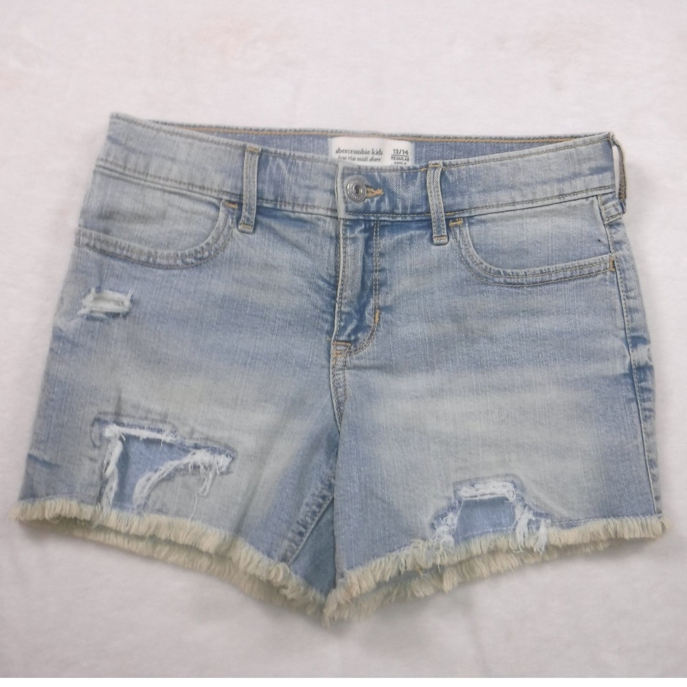 Abercrombie Juniors 13/14 Low Rise Midi Short Distressed‎ Denim Light Wash